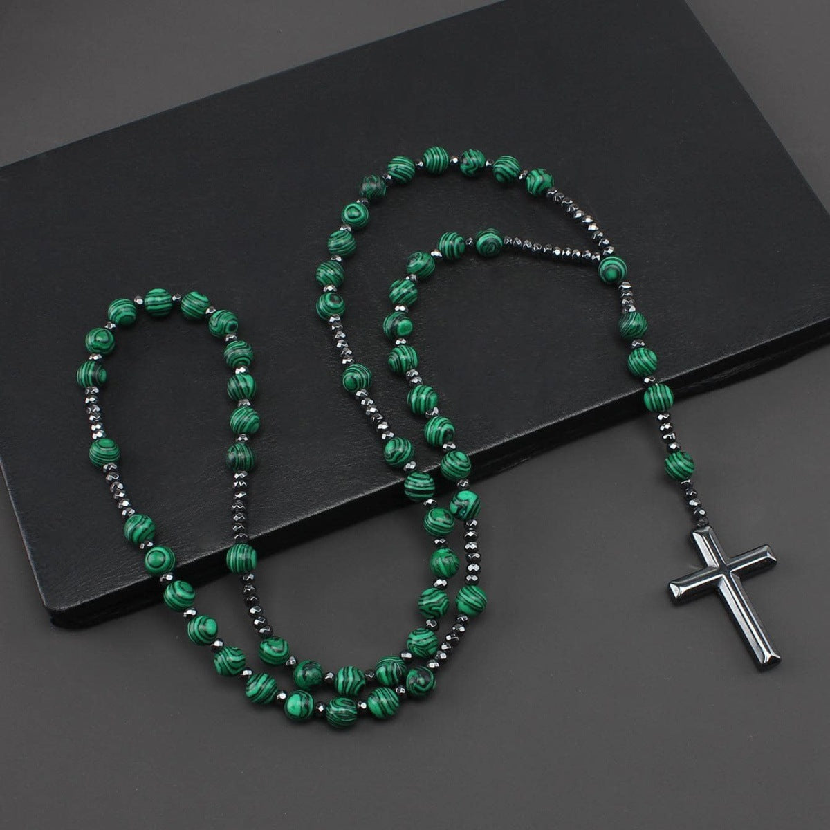 Vintage Natural Stone Men's Long Cross Necklace